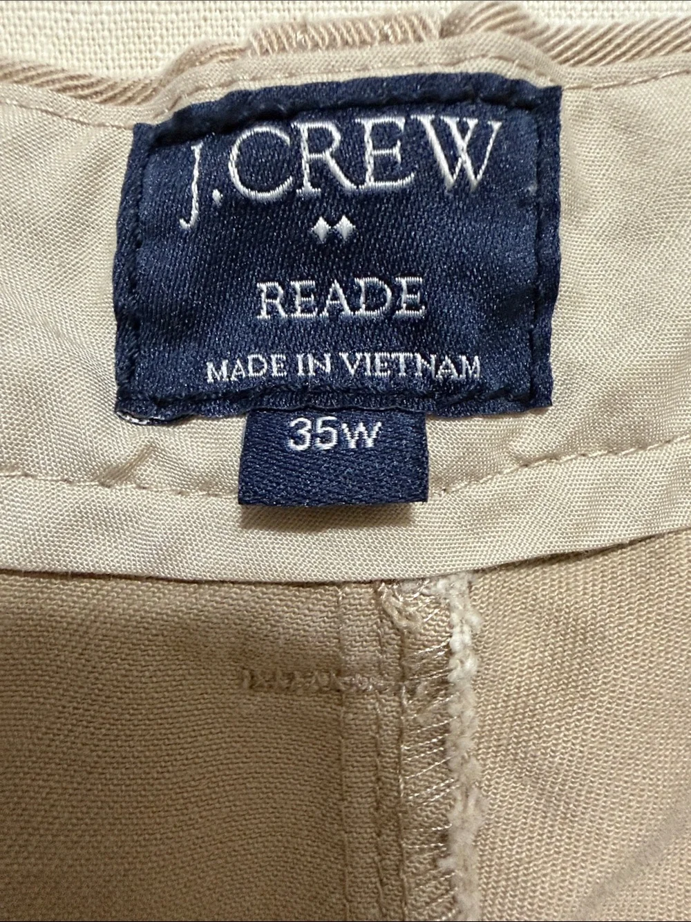 J. Crew Reade Men’s Flat-Front Chino Shorts in Tan, Size 35 Waist, 7” Inseam.